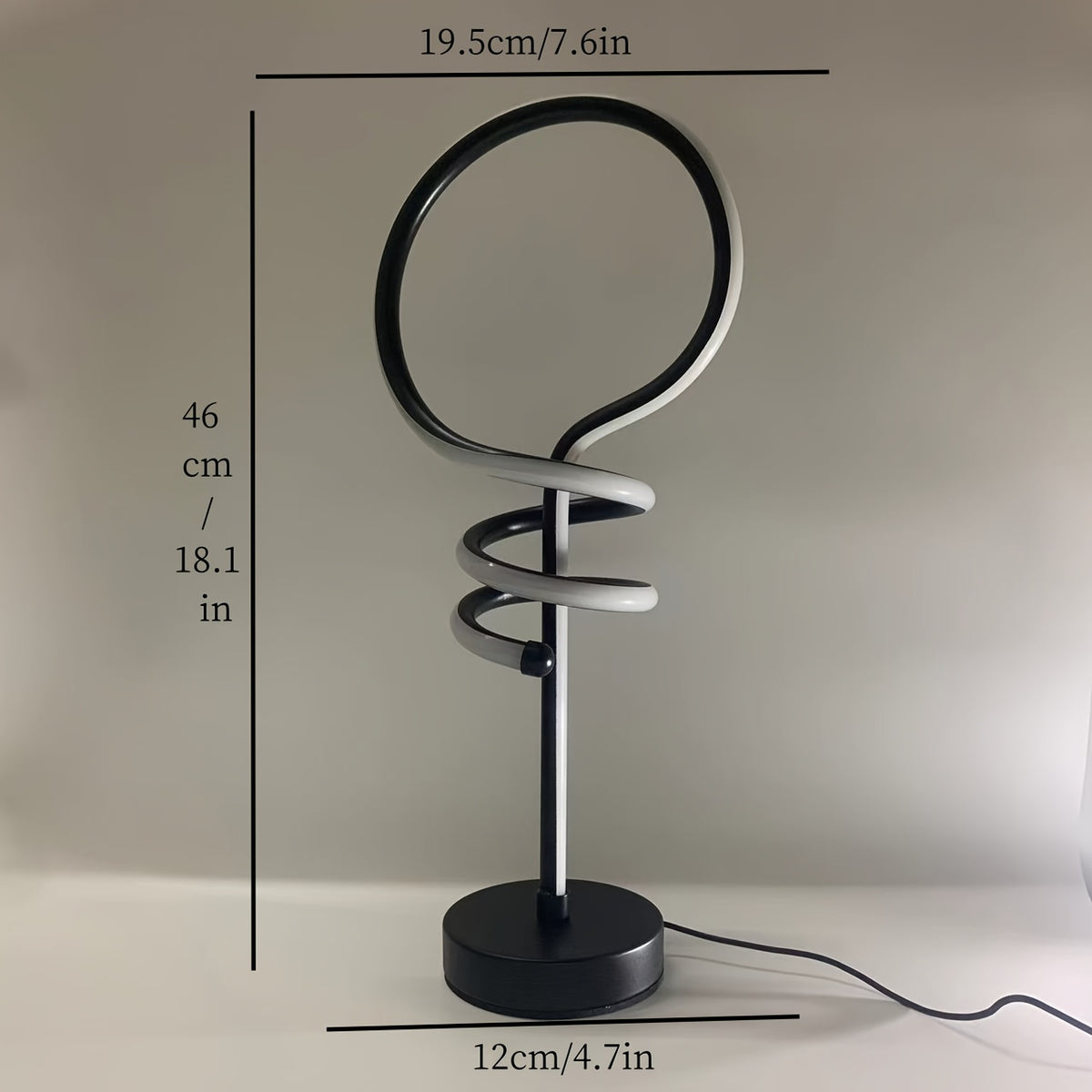 Lampe de bureau LED en tube lumineux, boucle et spirale noire, 46 cm