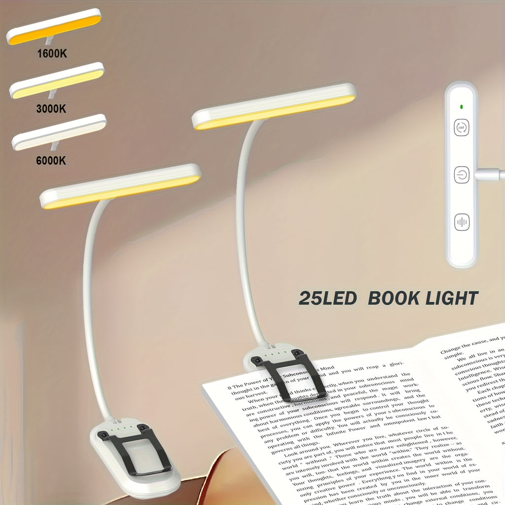 Liseuse à pince 25 LED en lumière ambrée, minuterie, 2 coloris