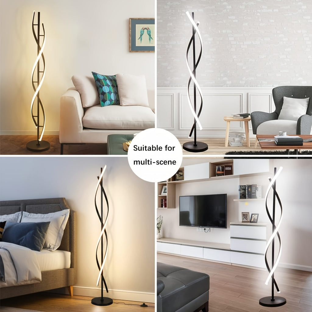 Lampadaire LED double hélice noir ou blanc, télécommande, 152 cm