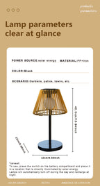 Lampe de table solaire d'extérieur à abat-jour en cordage kaki, IP44