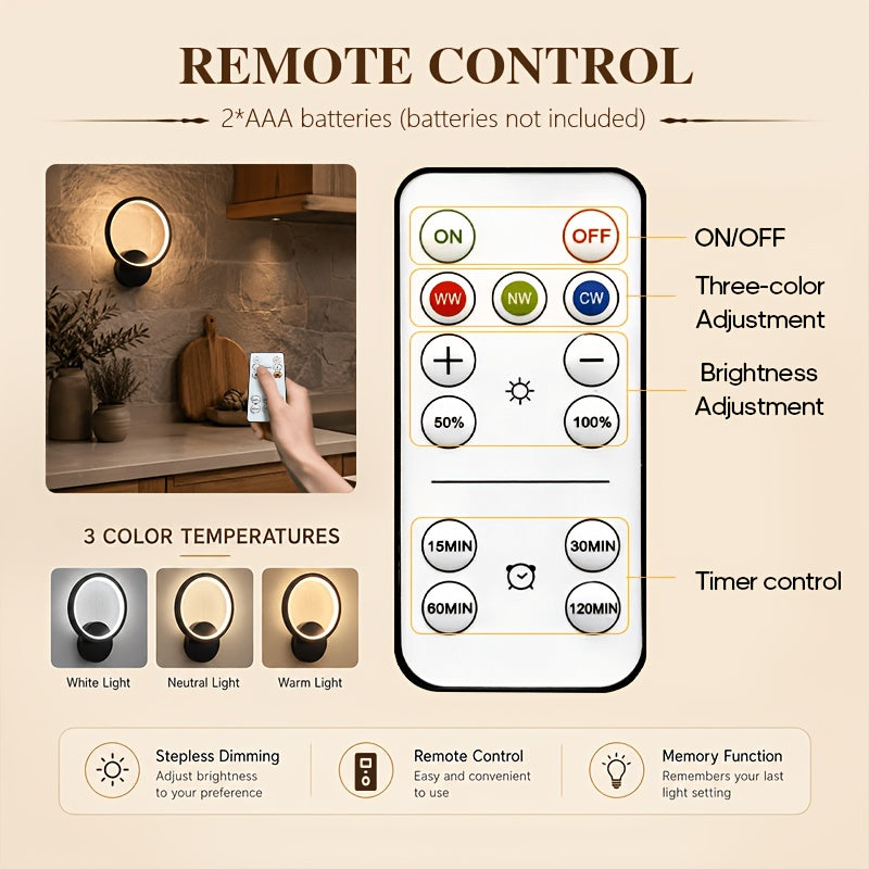 Applique murale LED anneau noir rechargeable, avec télécommande