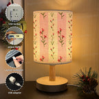 Lampe de chevet à rayures roses et brins fleuris, tissu et USB
