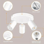 Plafonnier 3 spots orientables sur platine ronde blanche, GU10
