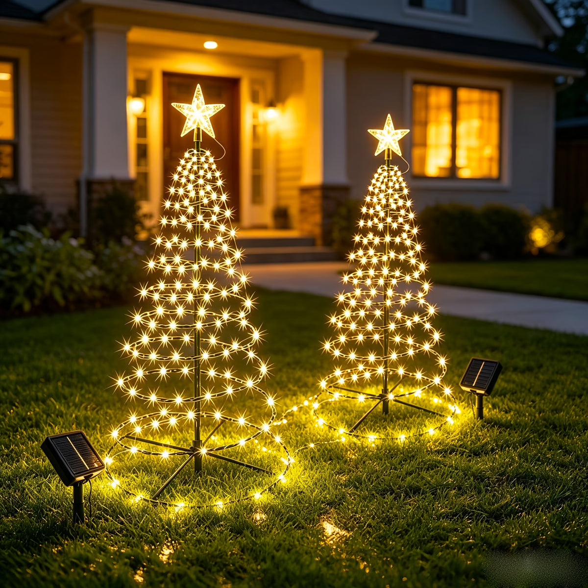 Sapin de Noël lumineux solaire en spirale à étoile, 93 cm, 80 LED