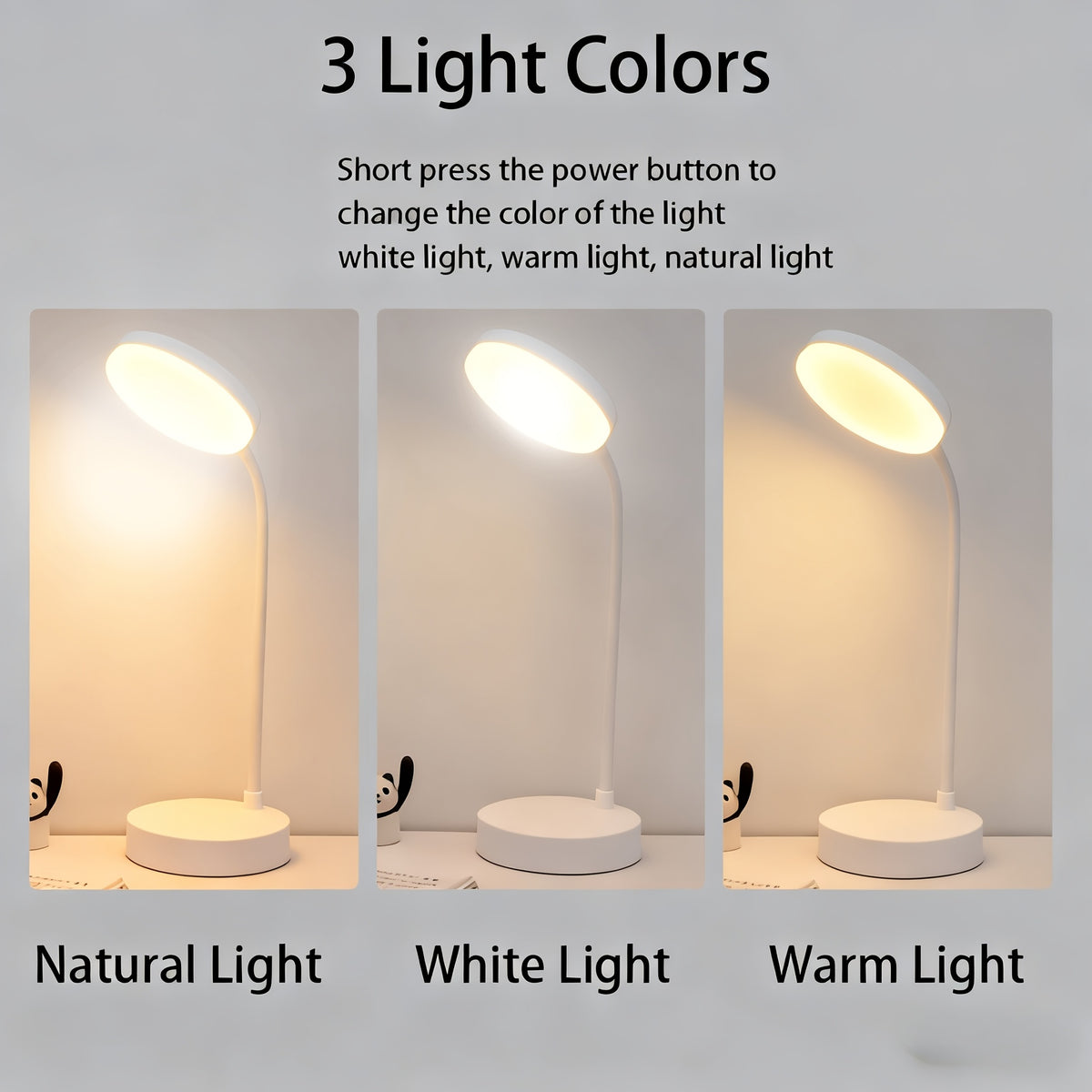 Lampe de bureau sans fil blanche à col flexible, batterie 800 mAh