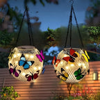 Lot de 2 lanternes solaires boules à papillons, à suspendre, IP65