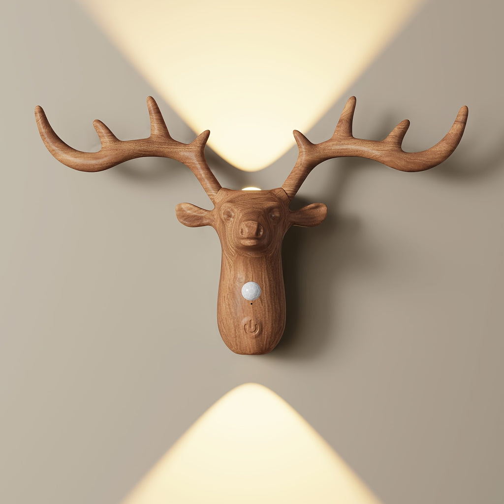 Applique murale tête de cerf LED à détecteur, sans fil rechargeable