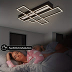 Plafonnier LED à trois cadres rectangulaires noirs, 66 cm, 54 W