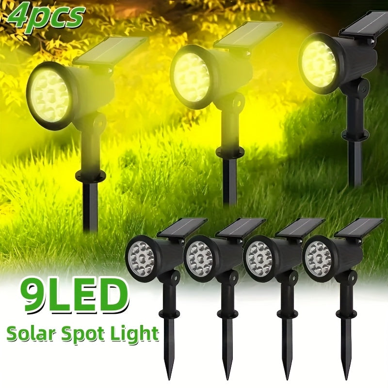 Spot solaire orientable 9 LED à piquet ou mural, IP65, lot de 4