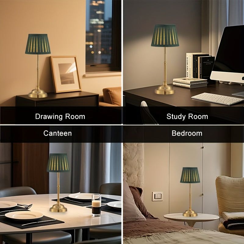 Lampe de table sans fil à abat-jour plissé vert ou crème, 40 cm