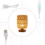Lampe de chevet en corde tressée en zigzag, socle brun et variateur