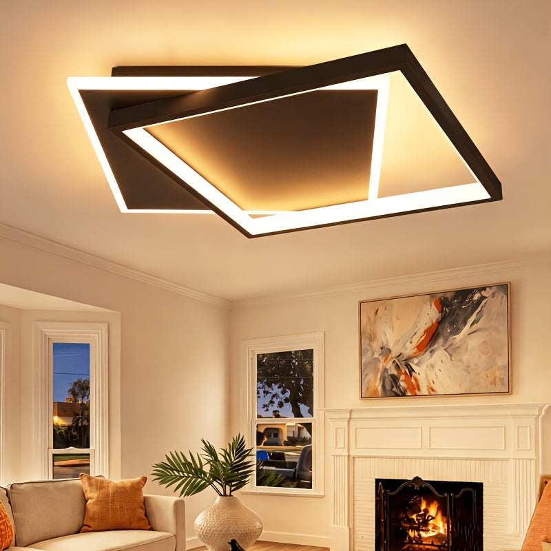 Plafonnier LED à deux carrés superposés de 30 cm, 44 W, noir ou blanc