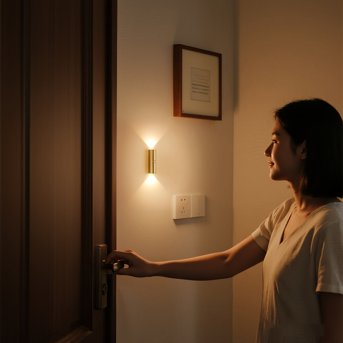 Applique murale LED dorée à détecteur, faisceau haut et bas