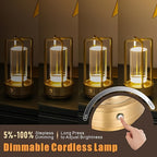 Lampe lanterne sans fil rétro, cylindre transparent et cadre métal