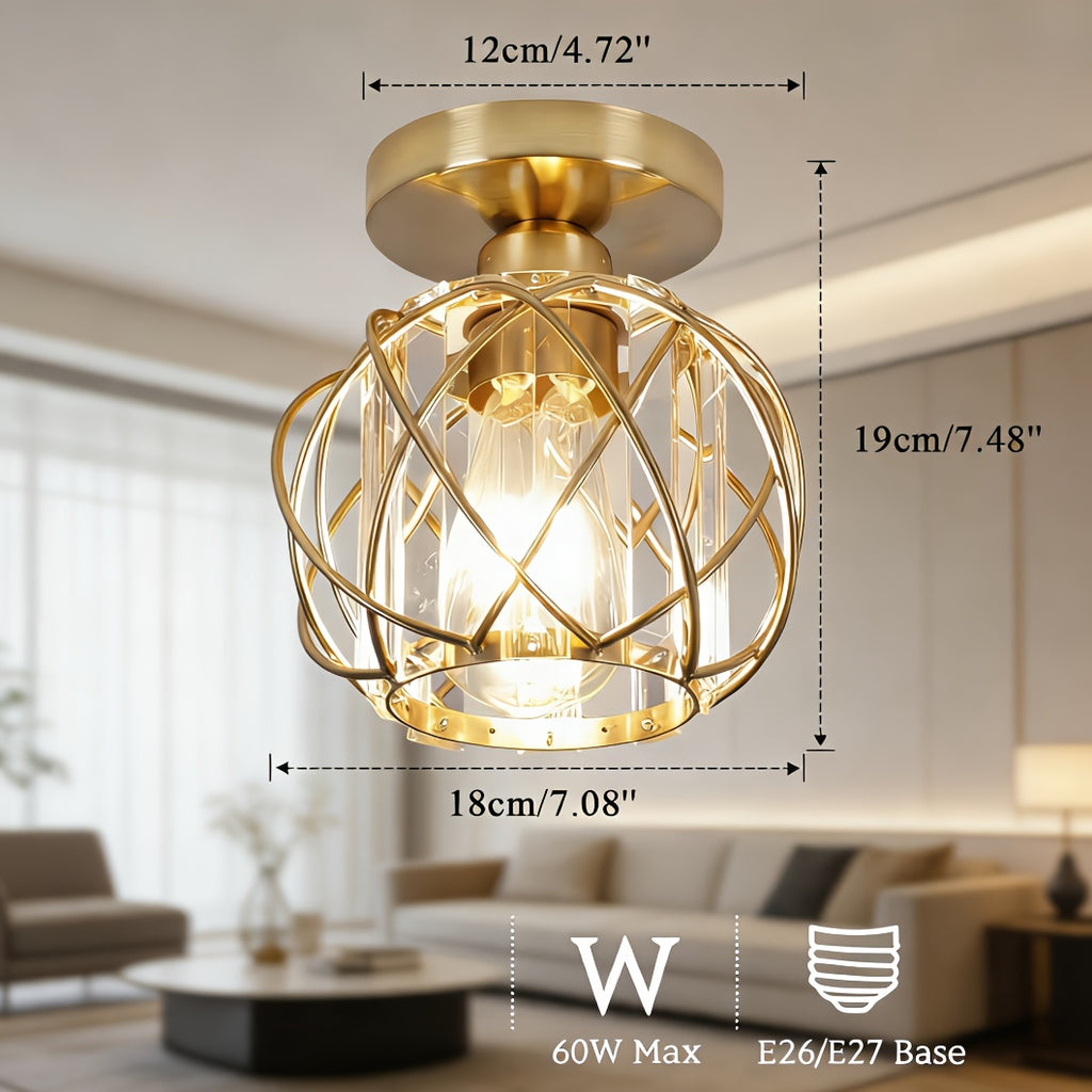Plafonnier boule cage dorée ou chromée effet cristal, Ø 18 cm, E27