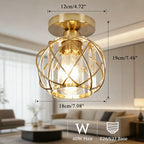 Plafonnier boule cage dorée ou chromée effet cristal, Ø 18 cm, E27