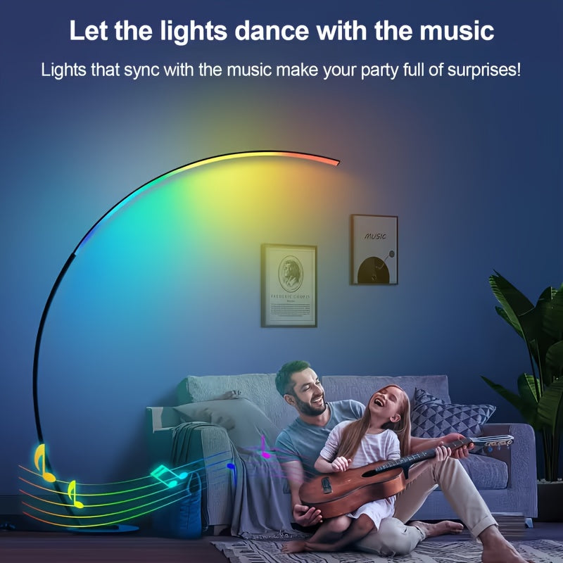 Lampadaire arc LED 31 W multicolore, interrupteur au pied, 165 cm