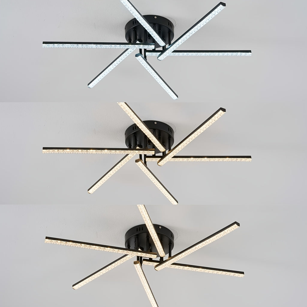 Plafonnier LED à branches rayonnantes, doré, noir ou blanc, 76 cm