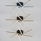 Plafonnier LED à branches rayonnantes, doré, noir ou blanc, 76 cm