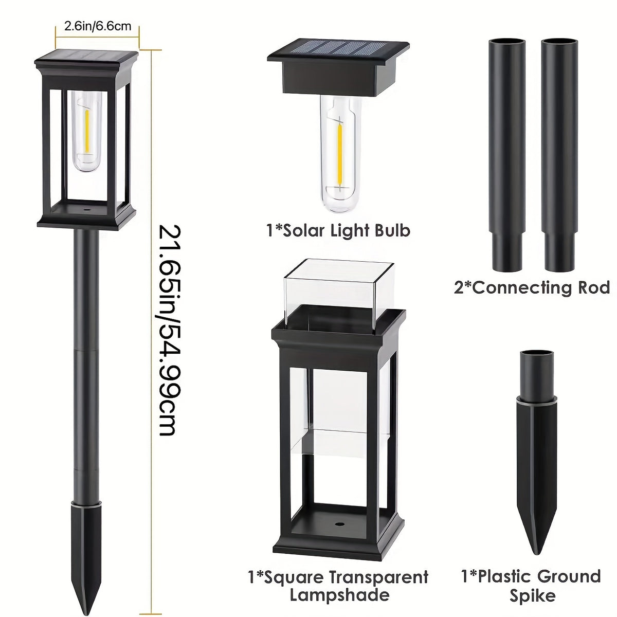 Lanterne solaire carrée à ampoule filament, lot de 2 ou 4, 55 cm
