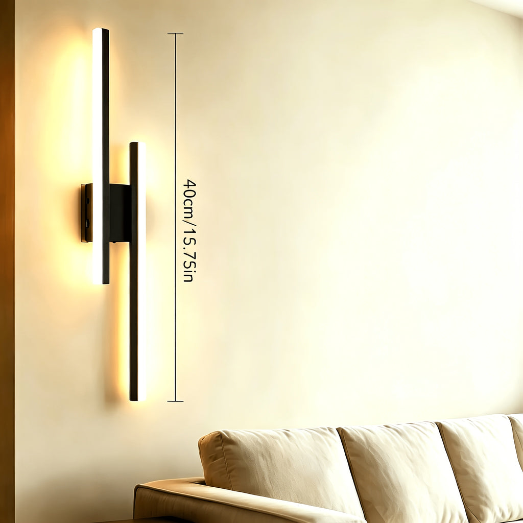 Lot de 2 appliques murales LED double barre noire, blanc neutre
