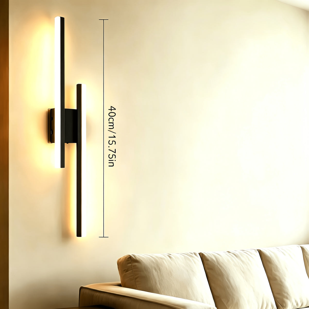 Lot de 2 appliques murales LED double barre noire, blanc neutre