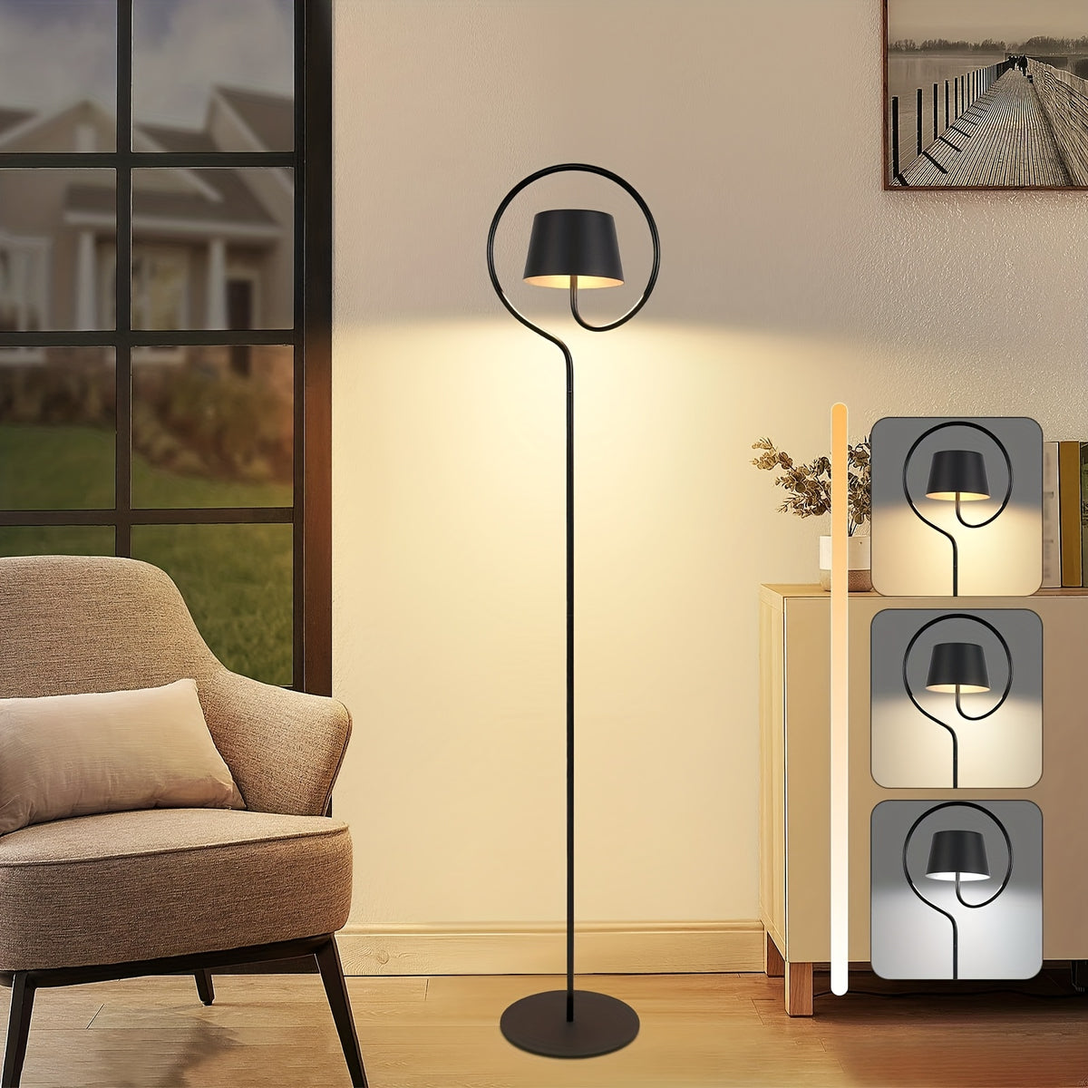 Lampadaire blanc sans fil à anneau, batterie 1800 mAh et solaire
