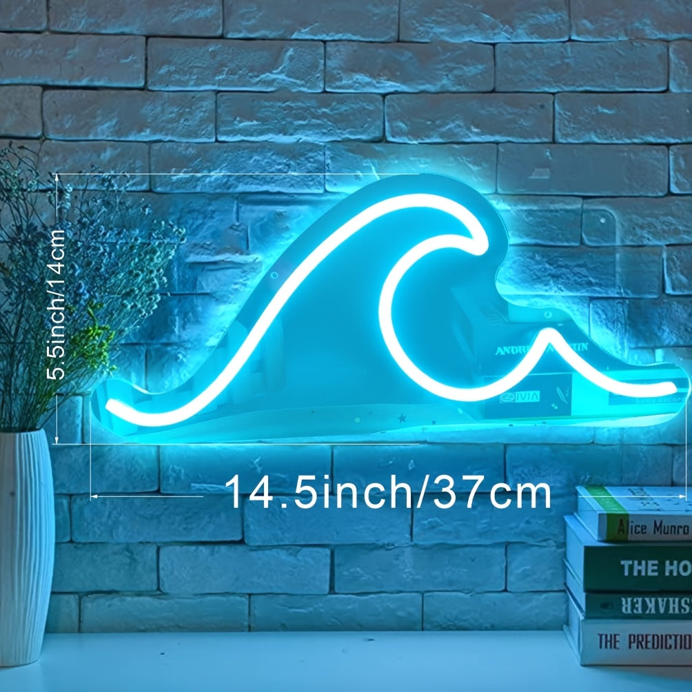 Néon LED vague bleu glacier avec variateur, 37 x 14 cm, USB