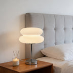 Lampe de chevet macaron blanche à double galet et pied chromé