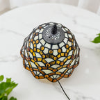 Lampe de table en vitrail ambré et ivoire, pied en résine, E27