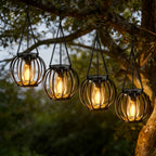 Suspension solaire cage noire à ampoule filament, lot de 2