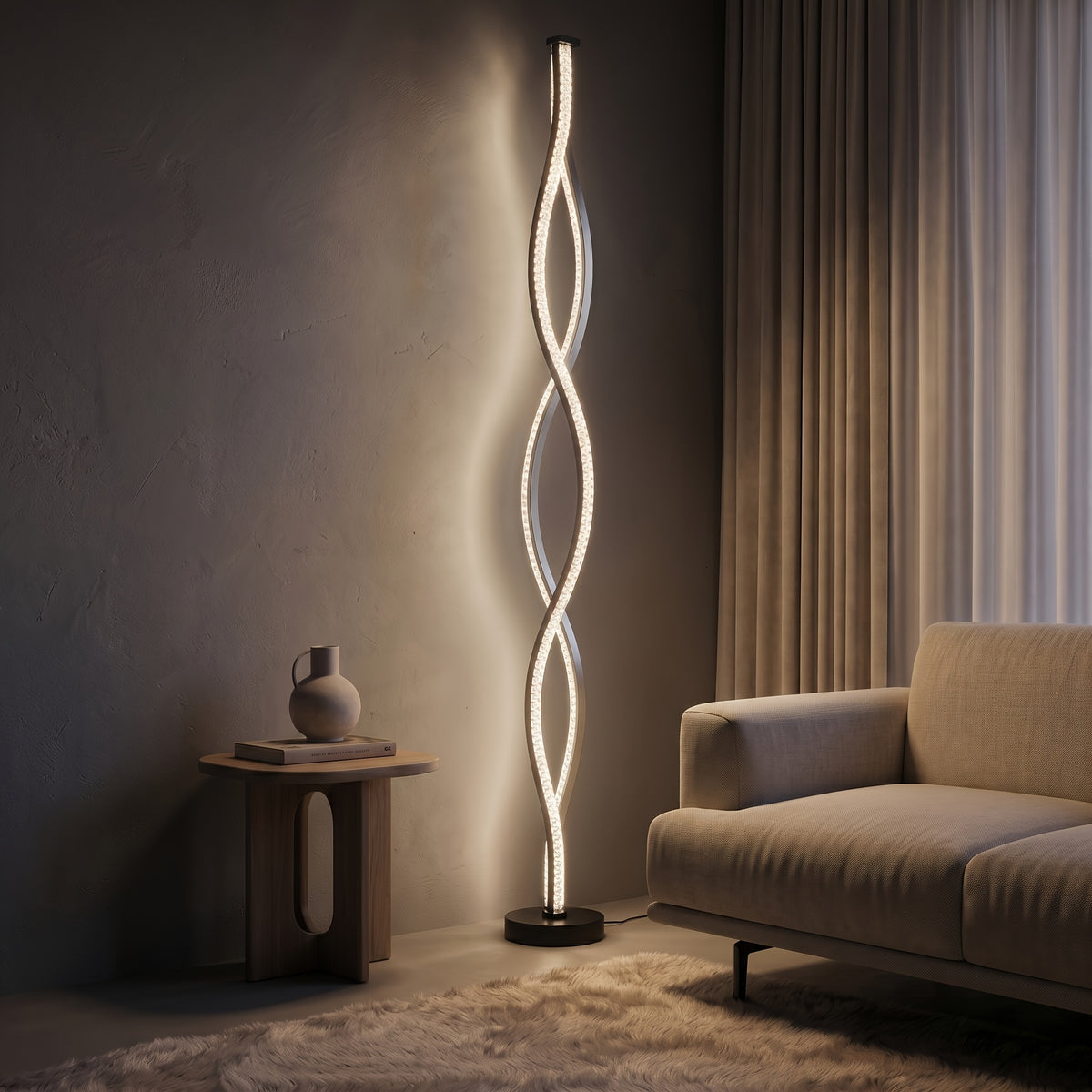 Lampadaire LED double hélice effet cristal noir mat, 122 cm