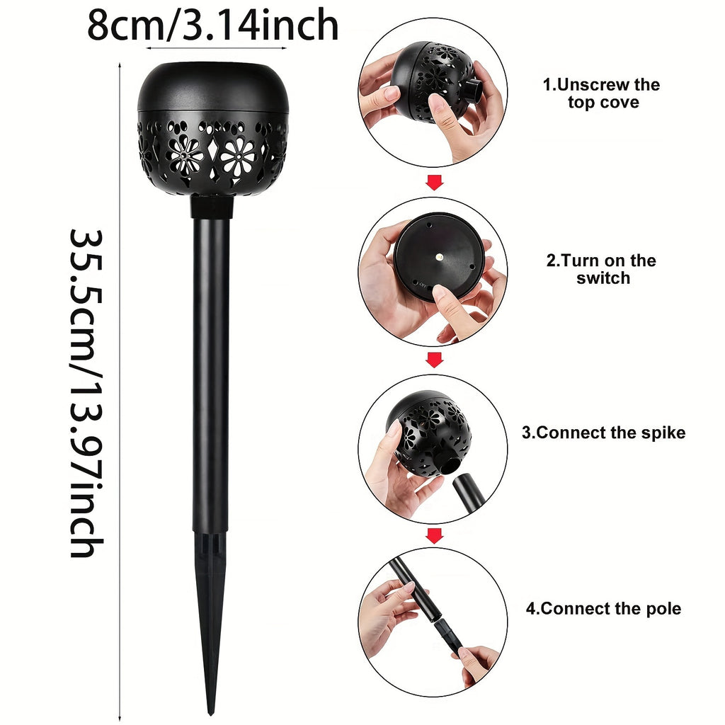 Lampe solaire à projection florale, boule noire ajourée, IP44