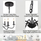 Lustre noir à 8 bougies E14 en fer, Ø 78 cm, chaîne réglable