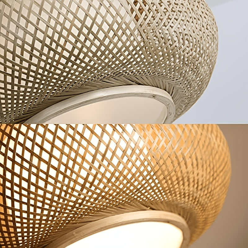 Suspension lanterne en bambou tressé, Ø 40 cm, diffuseur blanc