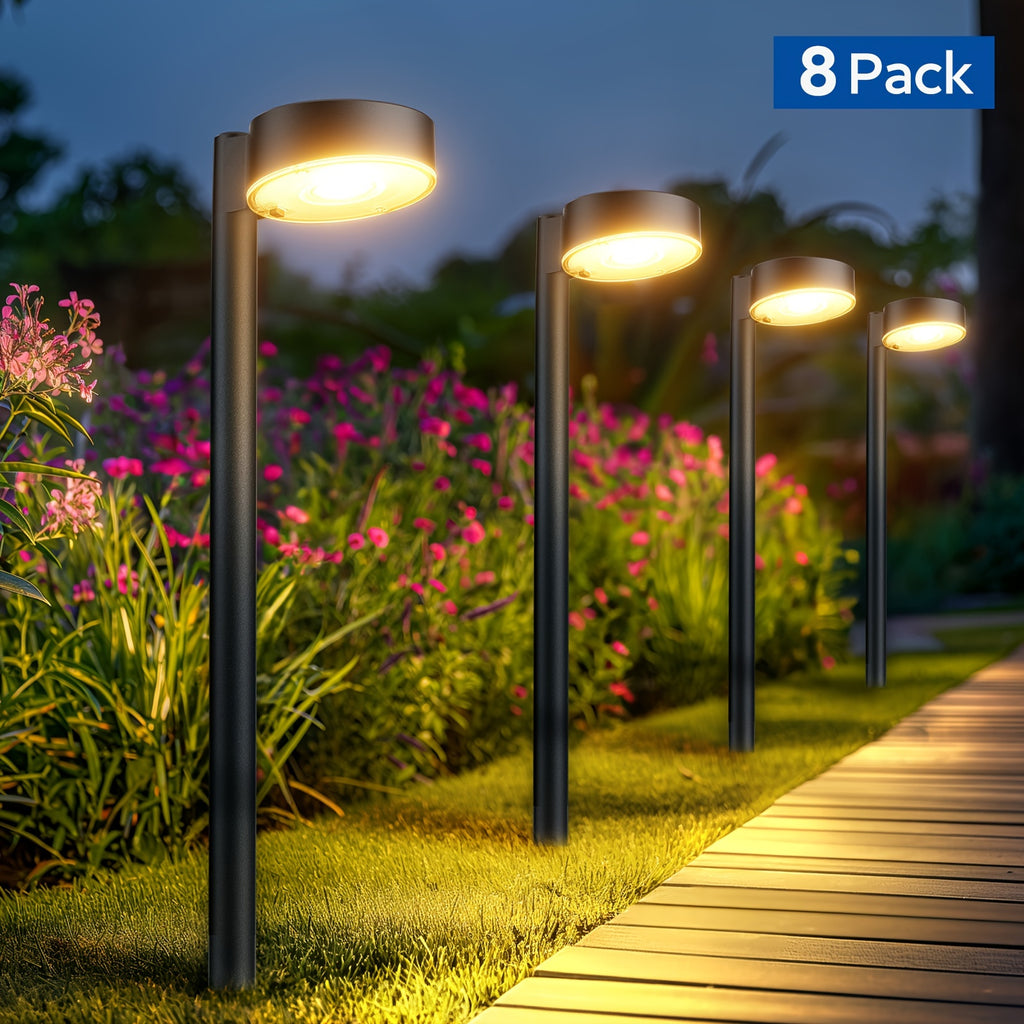 Bornes solaires de jardin à tête ronde, 2 hauteurs, par 8 ou 16