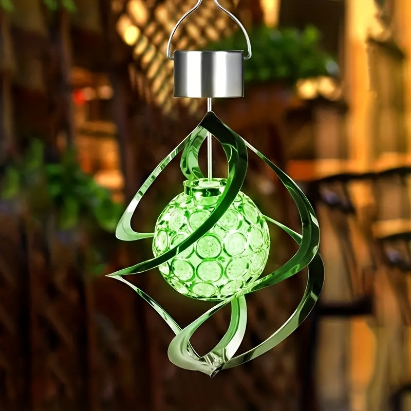 Suspension solaire spirale argentée à boule LED multicolore