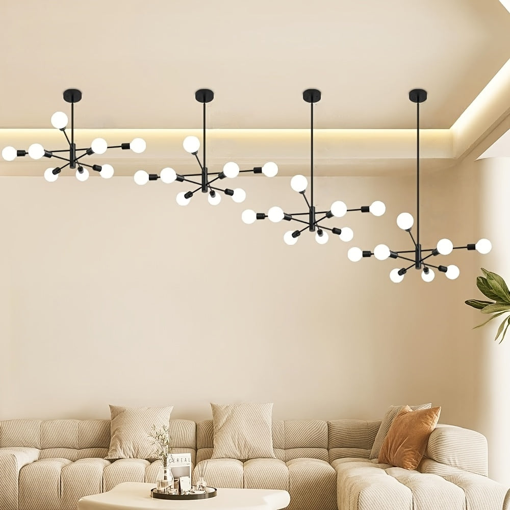 Lustre spoutnik 8 bras en métal noir, Ø 75 cm, douilles E27