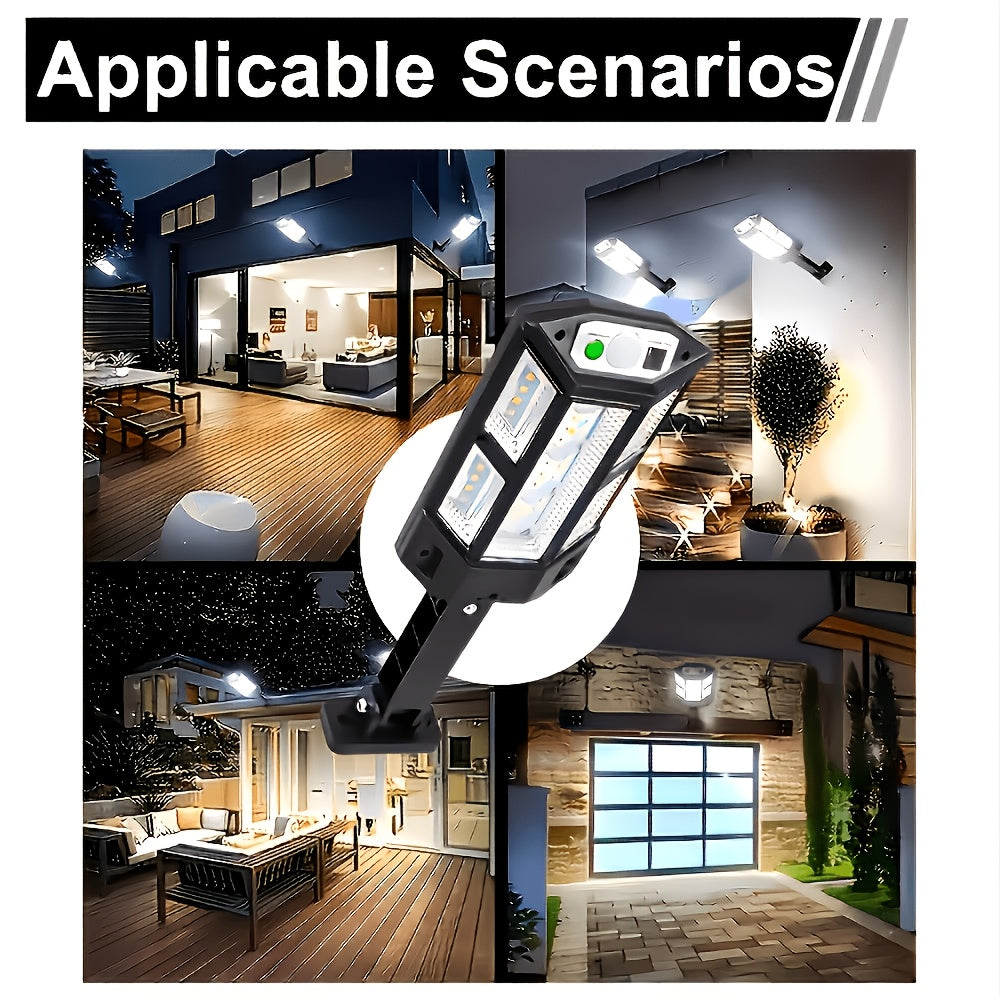 Applique solaire réverbère à détecteur éclairant sur 3 faces, lot de 2