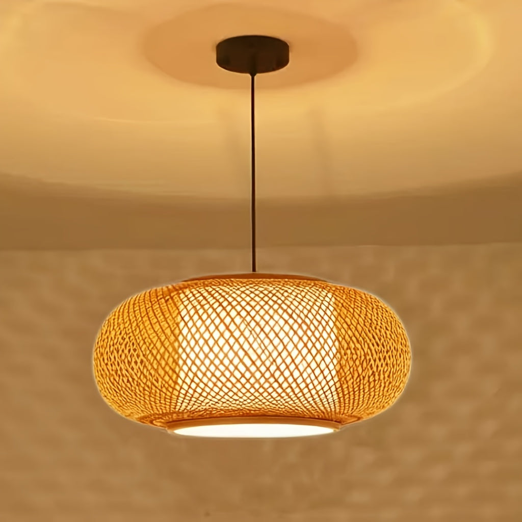 Suspension ovale en bambou losangé et diffuseur intérieur, 40 cm