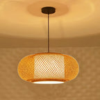 Suspension ovale en bambou losangé et diffuseur intérieur, 40 cm