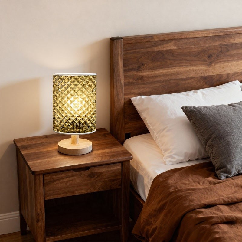 Lampe de chevet en tissu à motif losanges dorés, trois teintes