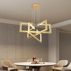 Lustre LED doré à trois cadres carrés, télécommande et variateur