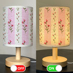 Lampe de chevet à rayures roses et brins fleuris, tissu et USB