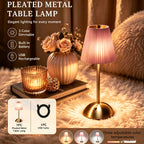 Lampe de chevet sans fil à abat-jour plissé coloré, socle dôme doré