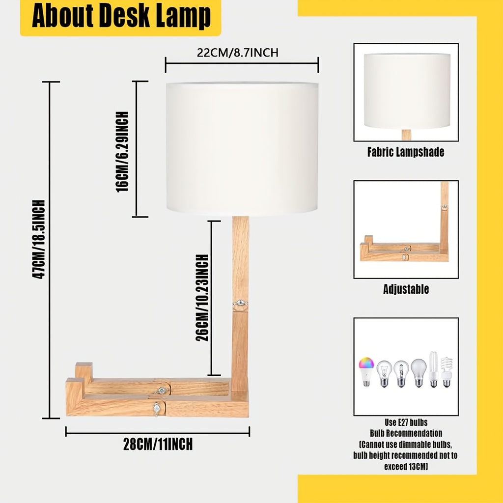 Lampe de chevet robot en bois articulé, abat-jour en lin ivoire
