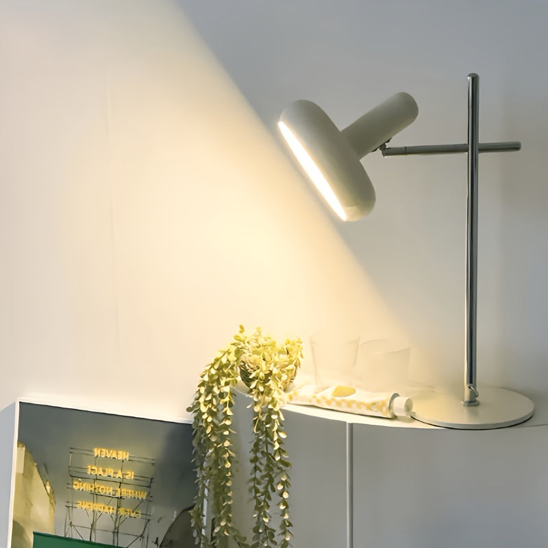 Lampe de bureau LED à tête ronde orientable, crème et chrome, 52 cm