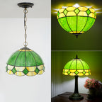 Verre de remplacement en vitrail vert et jaune ambré, Ø 30 cm