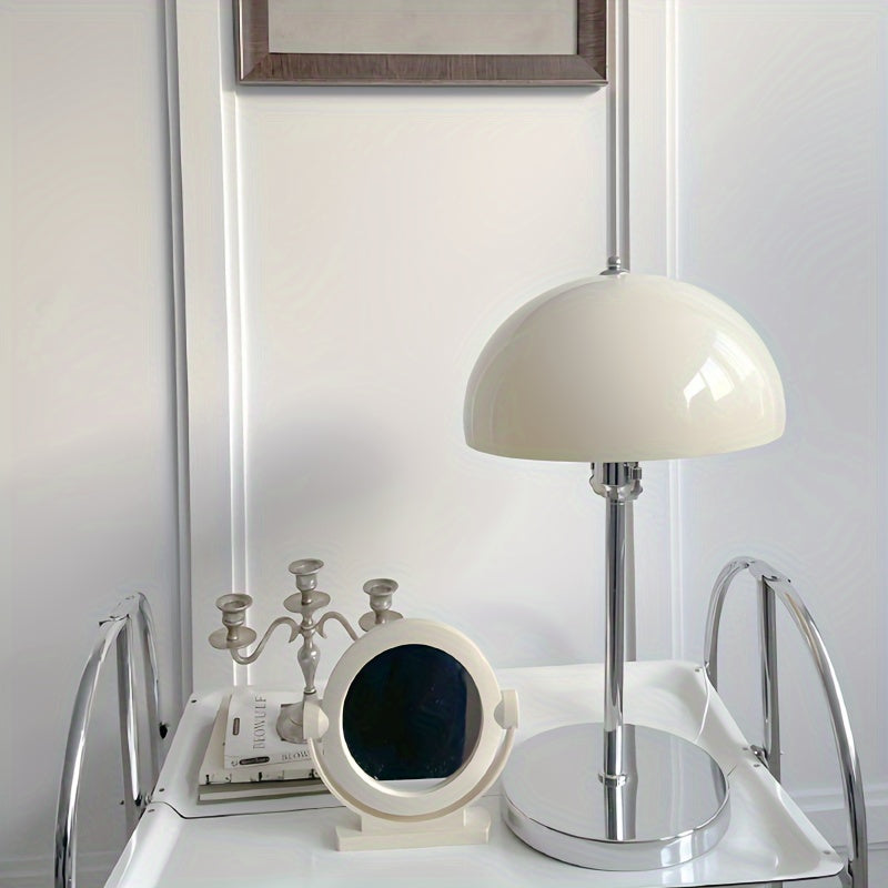 Lampe champignon à grand dôme crème et pied chromé, 51 cm