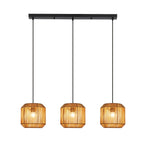 Suspension 3 lampes en corde de papier, cylindres en grappe